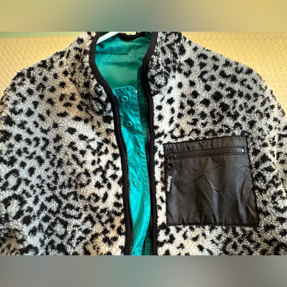 Supreme Reversible black & white Leopard Print Fleece Teal windbreaker jacket - Picture 5 of 10
